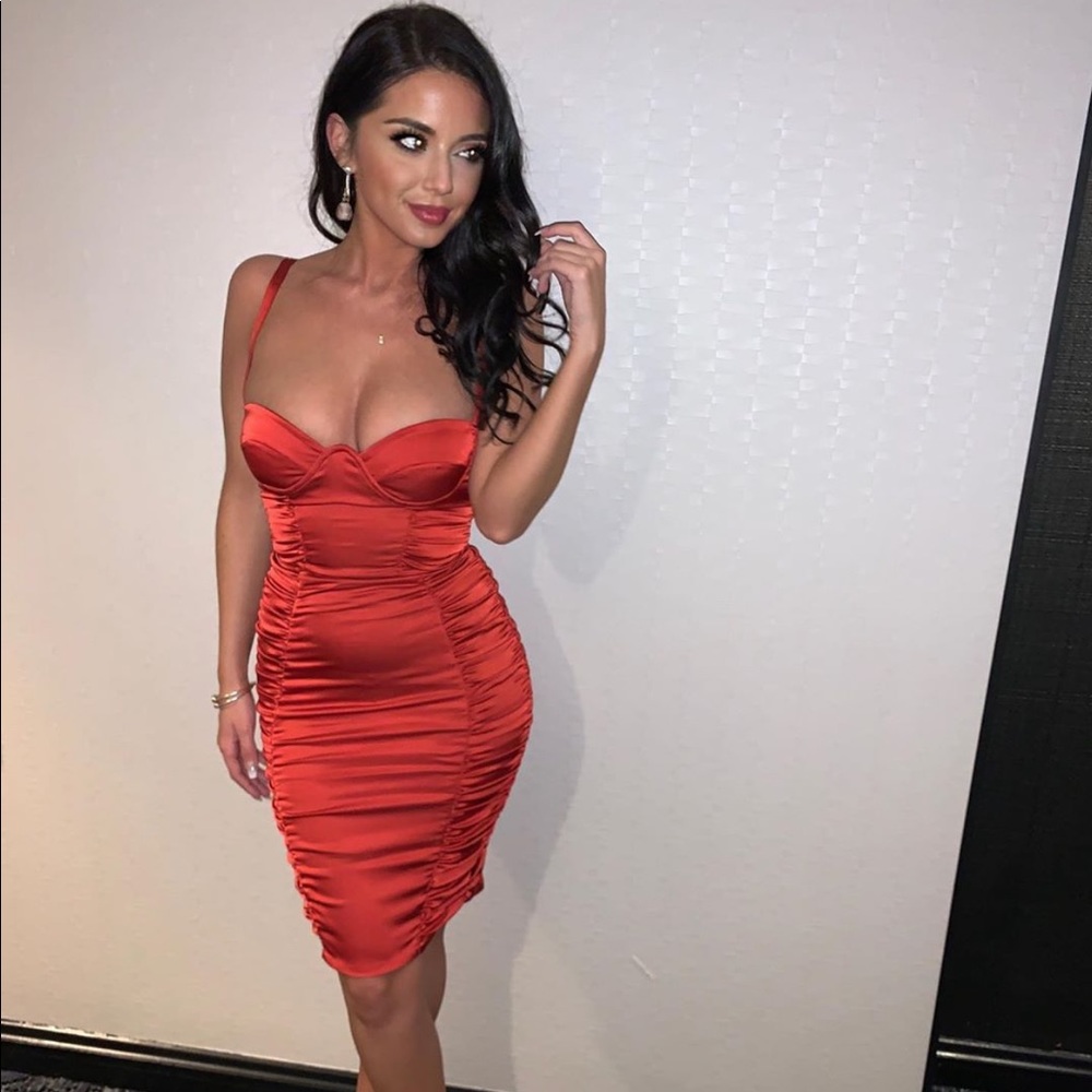 Red Satin Knee Length Dress